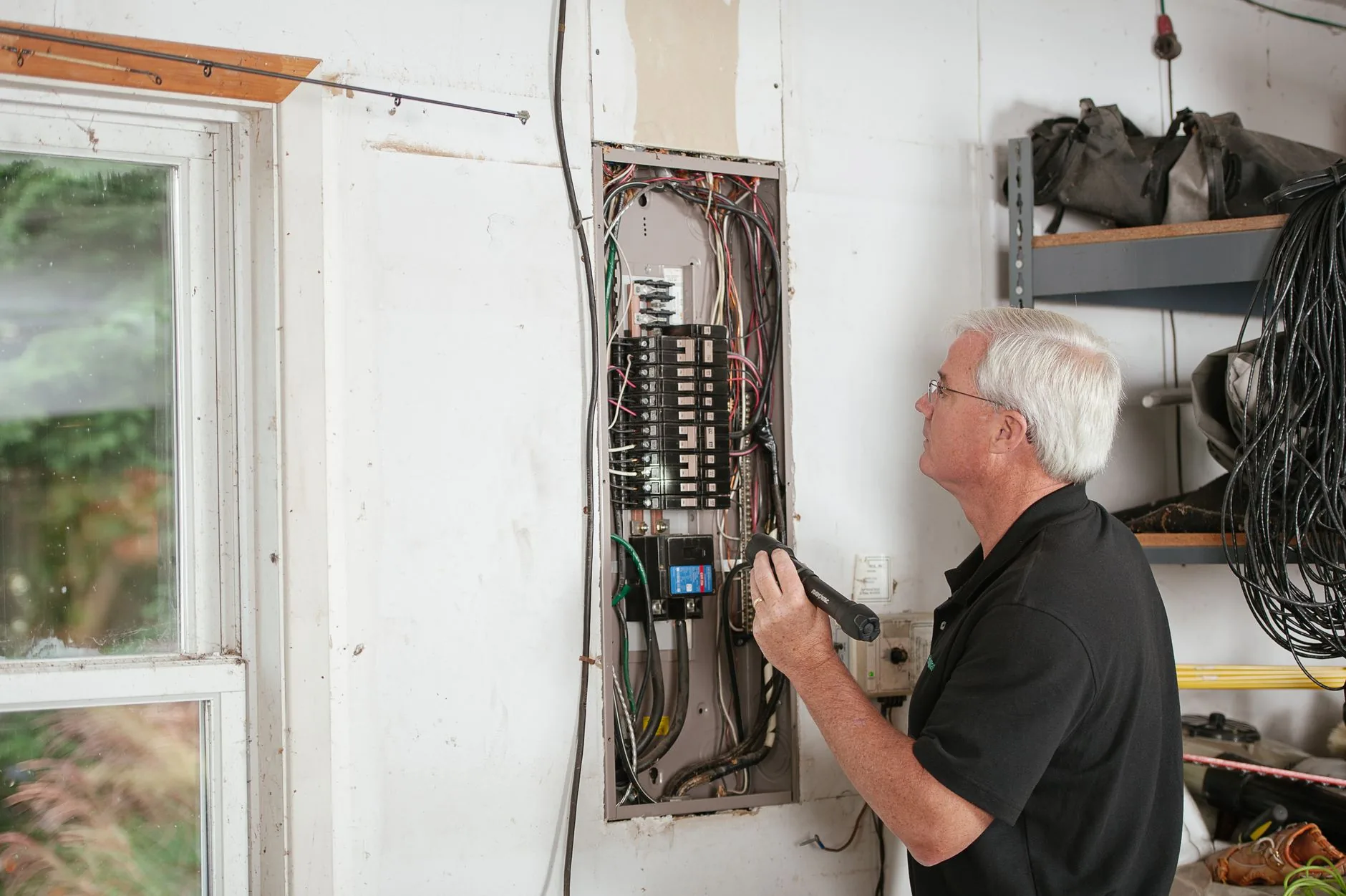 Electricista revisando una avería en el cuadro